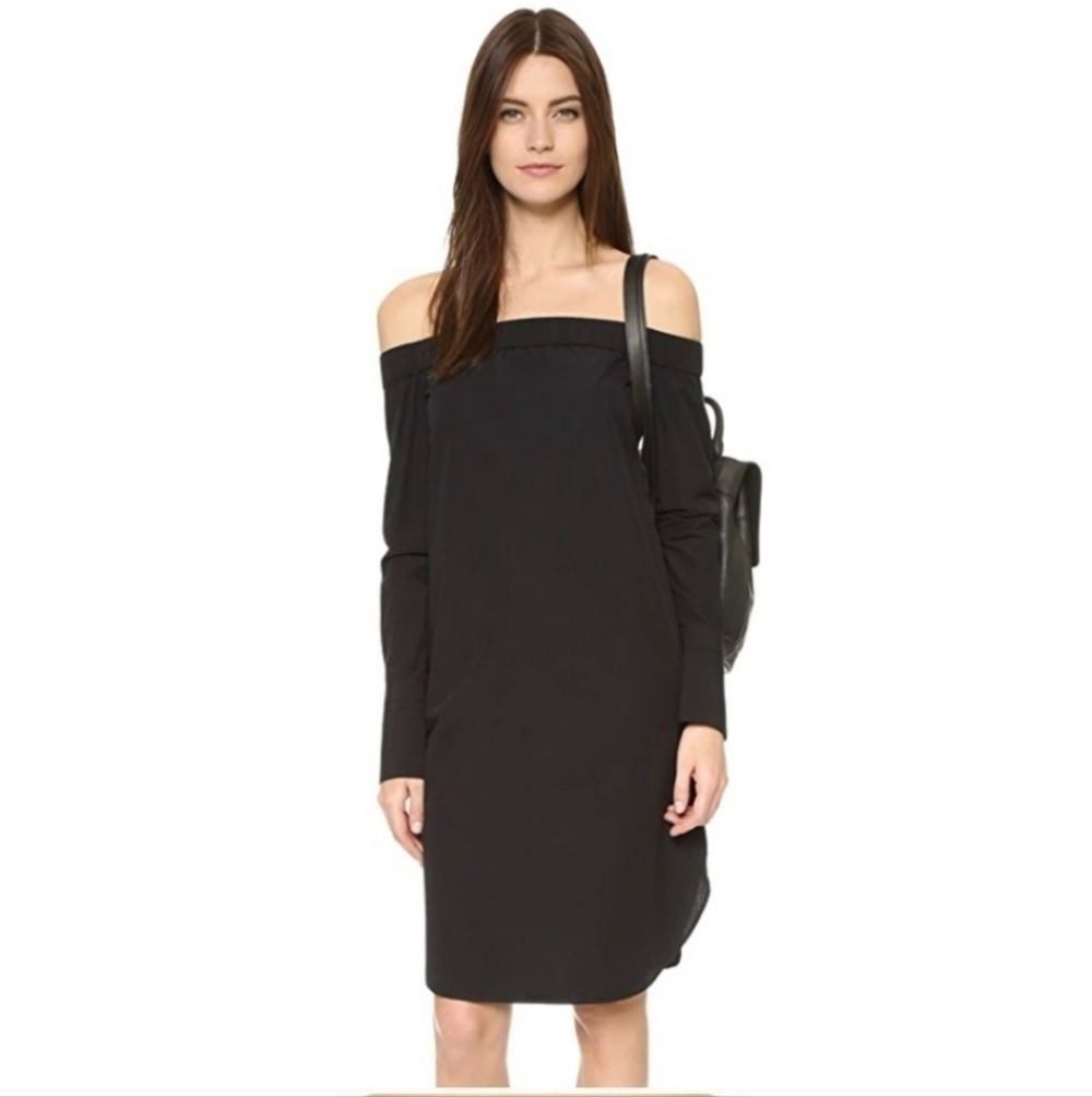 Rag & bone Kacy Off-the-Shoulder Poplin Shirt Dress  Black Size Large